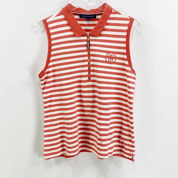 Tommy Hilfiger Tops - TOMMY HILFIGER Orange White Collared Sleeveless Blouse